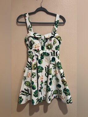Super Cute Cactus and Succulent Mini Dress, Bow Tie Back, Festival Country Vibe